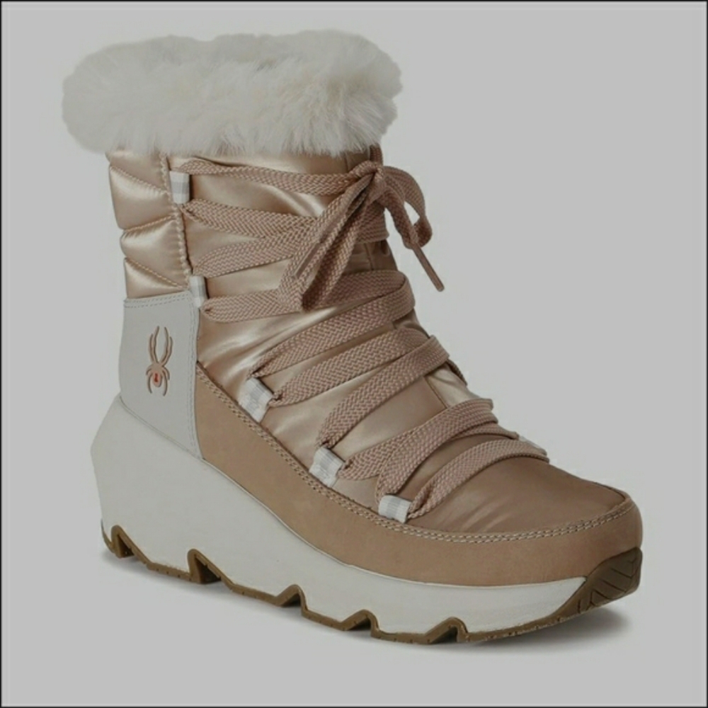 Spyder Tan and White Winter Rain Boots with Quilted Design